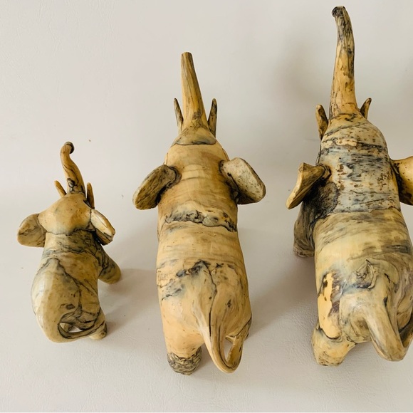 Vintage Marbled Clay Composite Elephant Sculpture Figurines Folk Art Shelf Decor - Picture 4 of 9